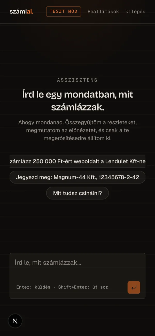 The titkar.ai assistant interface: one sentence, a few examples, test mode